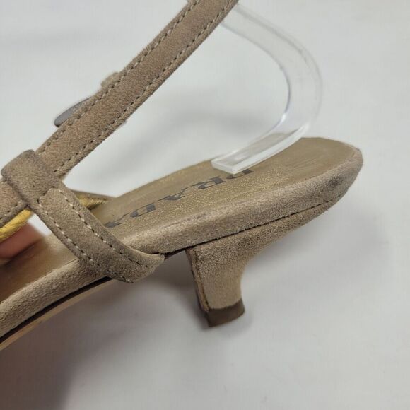 Prada Sandals IT36 US6 Tan Brown Suede Kitten Tassels Peep Toe Slingback Dainty - Picture 11 of 13